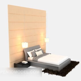 מיטה מעץ מלא דגם 3D דקור קיר אחורי