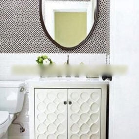 کابینت حمام با آینه بیضی مدل سه بعدی