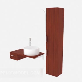 लकड़ी कैबिनेट 3डी मॉडल के साथ बाथरूम वॉशबेसिन