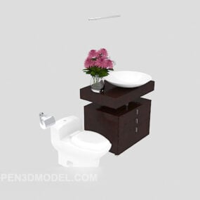 3д модель ванной комнаты, умывальника, туалета