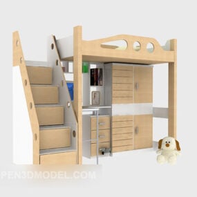 3д модель интерьера двухъярусной кровати с корпусной мебелью