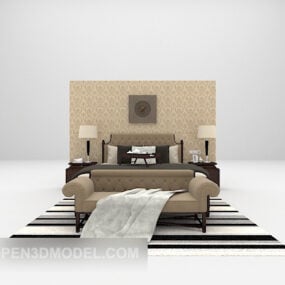 ריהוט ספת מיטה חום עם שטיח דגם תלת מימד