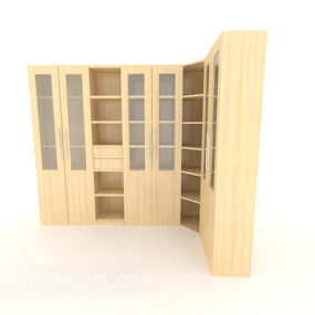 3д модель деревянного книжного шкафа бежевого цвета
