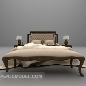 3д модель Бежевой двуспальной кровати в винтажном стиле