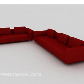 Big Furniture בד אדום סט ספות דגם תלת מימד