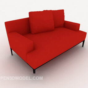 3д модель большого красного простого многоместного дивана