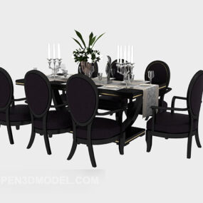 Black American Table Chair Set V1 3d model
