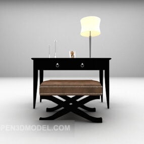 Svart europeisk skrivebord med stol 3d-modell