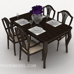 Schwarzer Europa-Tisch und Stuhl 3D-Modell