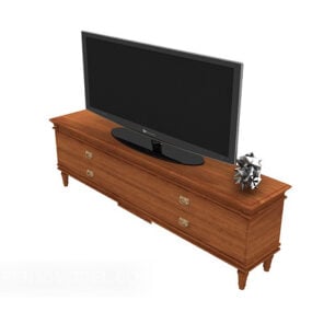 Téléviseur Lcd noir avec meuble sur pied modèle 3D