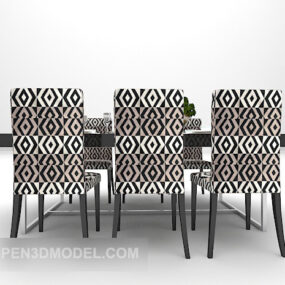 Black Marble Dining Table With Modern Chair 3d model