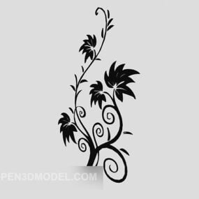 Schwarzes Wandgemälde mit floraler Textur, 3D-Modell