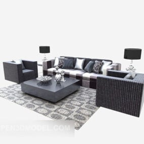 3д модель черно-белого современного дивана и журнального столика