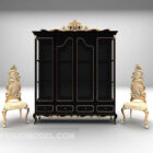 Czarna witryna z klasycznym krzesłem rzeźbiarskim