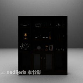 Mô hình 3d tủ trưng bày màu đen kiểu gỗ