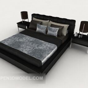 Black Fabric Double Bed 3d model