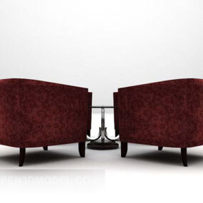 Red Fabric Table And Chair Combination 3d model