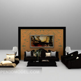 Hiasan Dinding Hitam Dengan Sofa Keluarga model 3d
