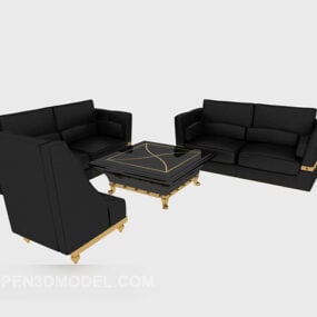 Canapé combiné en cuir noir modèle 3D
