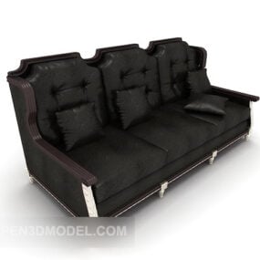 Black Leather Three-person Sofa 3d model