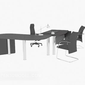 Black Minimalist Desk And Chairs 3d model