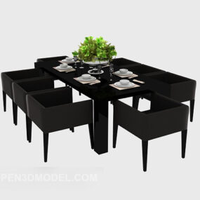 Black Minimalist Dining Table And Chair 3d model
