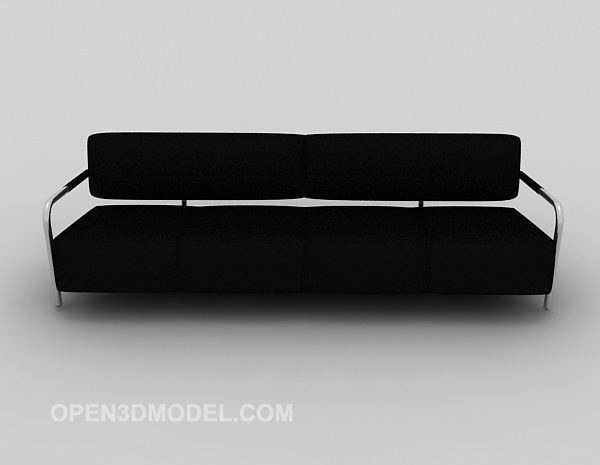 Black Leather Modern Multi-seaters Sofa