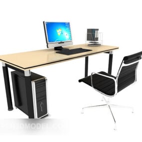 Black Office Computer Table Chairs 3d model