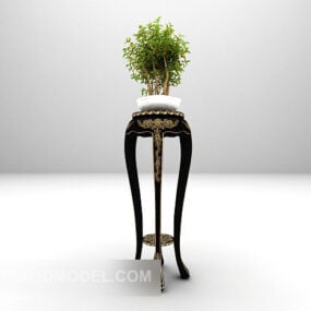 Support noir avec plante en pot modèle 3D