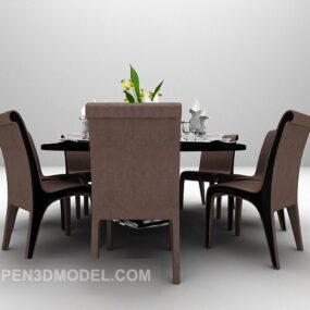 Black Round Dining Table With Chair Set 3d model