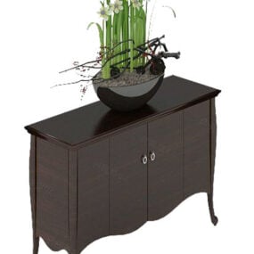 Black Side Cabinet With Plant Vase 3d model