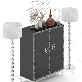 Black Side Cabinet With Vase Floor Lamp 3d model