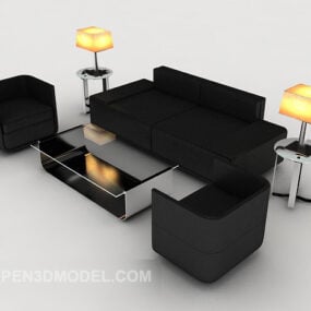 Czarna prosta sofa biznesowa Model 3D