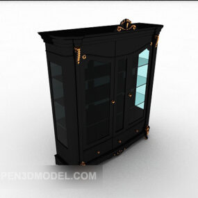Black Solid Wood Display Cabinet 3d model