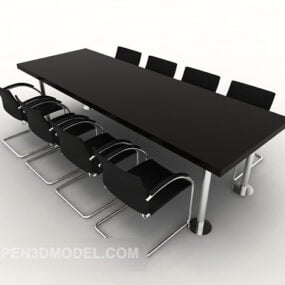 Black Solid Wood Table And Chair 3d model