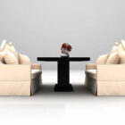 Combinación de mesa negra y silla de tela beige