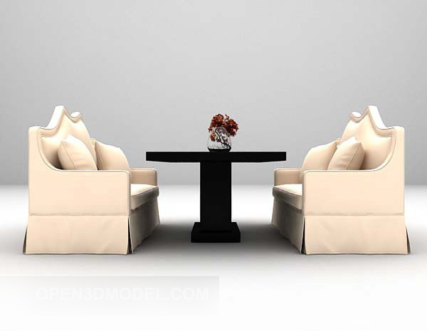 Black Table And Beige Fabric Chair Combination