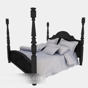 Black Poster Wood Bed 3d model