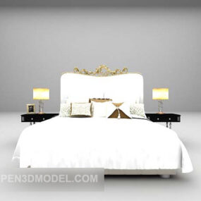 Wood Bed Queen Size White Color 3d model