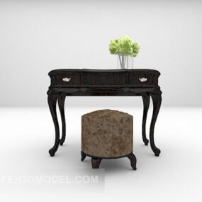 Black Wood Dresser With Low-chair 3d model