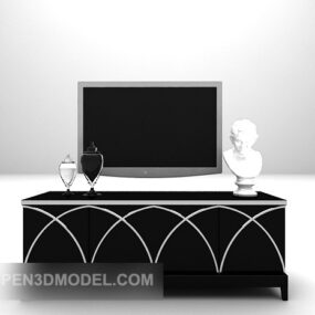 Drewniana szafka pod telewizor z czarnym wzorem Model 3D