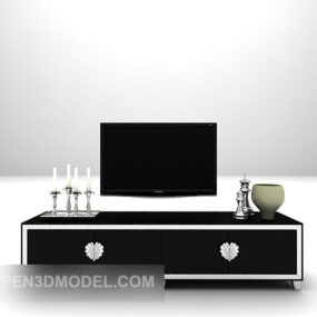 Model 3d Kabinet Tv Kayu Hitam yang Elegan