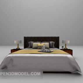Hotel Black Wooden Bed 3d model