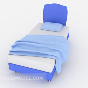 Blue And White Single Bed 3d model
