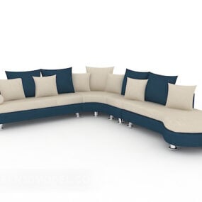 Blau-weißes zweifarbiges Mehrsitzer-Sofa 3D-Modell