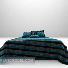 Modelo 3d de móveis de cama de casal de veludo azul