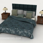 Niebieskie minimalistyczne łóżko podwójne