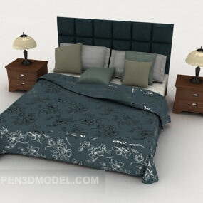 Modrý minimalistický 3D model manželské postele