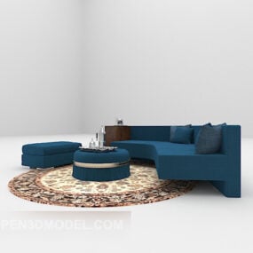 Blue Round Sofa With Carpet 3d model