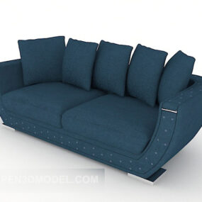 Blue Simple Double Sofa 3d model